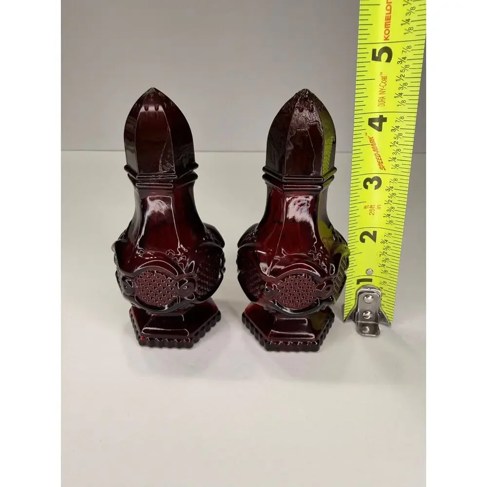 1970's Vintage Avon Cape Cod Charisma Cologne Ruby Red Glass Salt Pepper Shakers